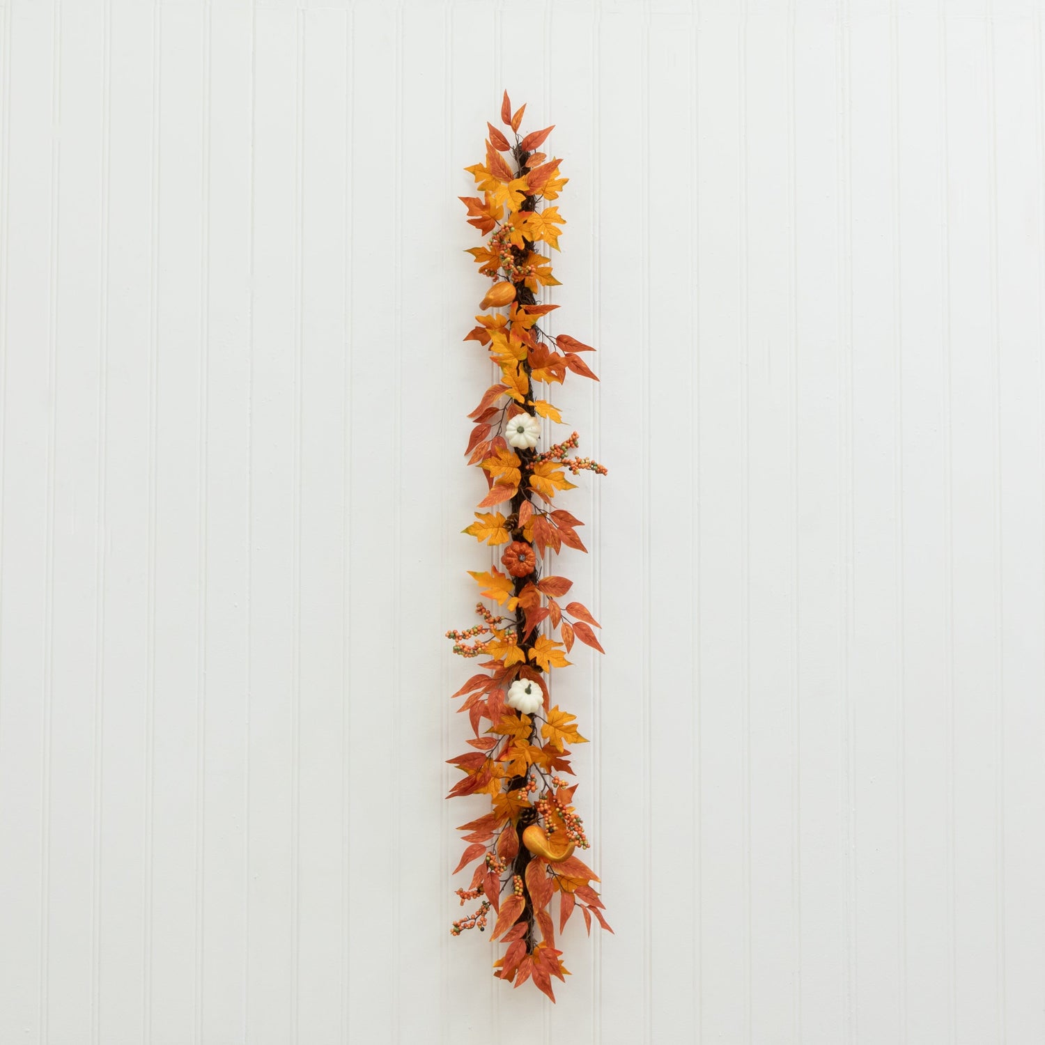6’ Assorted Autumn Maple Leaves, Pumpkins, Gourds, Berries and Pinecone Artificial Fall Garland
