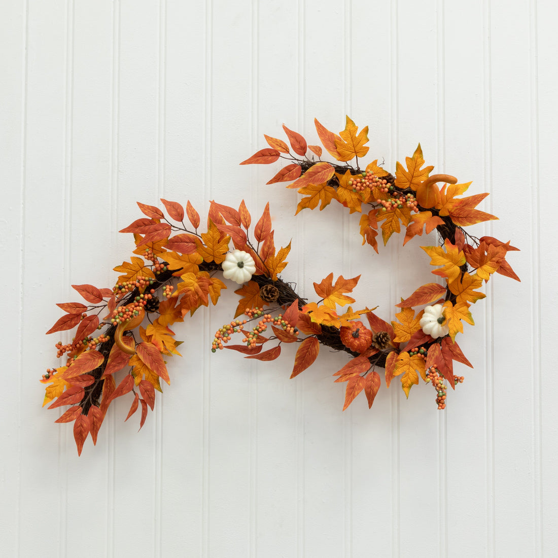 6ft Artificial Autumn Garland With Maple Leaves & Pumpkin - Fall Decor For Fireplace, Door-1165009