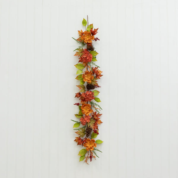 6’ Fall Ranunculus, Hydrangea and Berries Autumn Artificial Garland