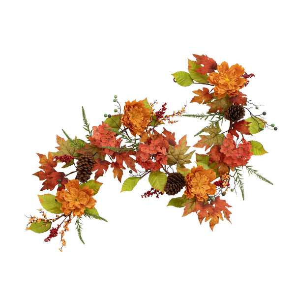 6’ Fall Ranunculus, Hydrangea and Berries Autumn Artificial Garland