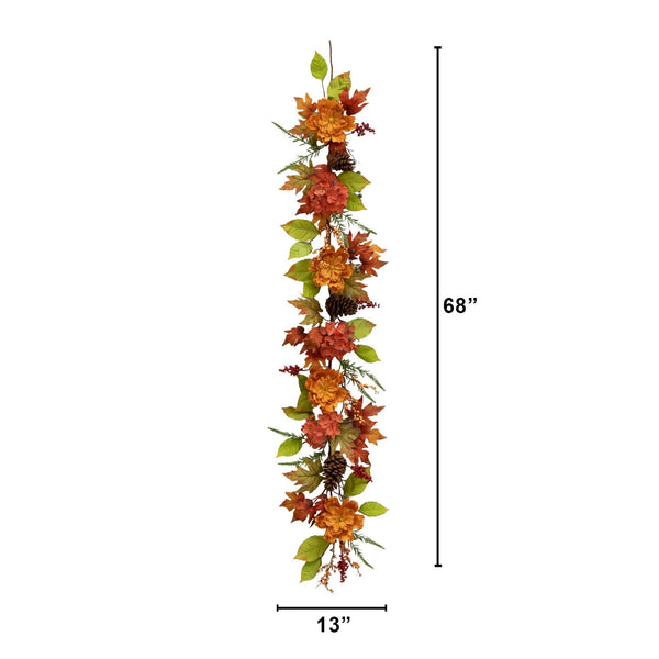 6’ Fall Ranunculus, Hydrangea and Berries Autumn Artificial Garland
