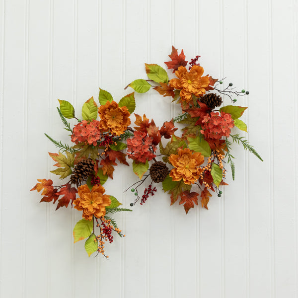 6’ Fall Ranunculus, Hydrangea and Berries Autumn Artificial Garland
