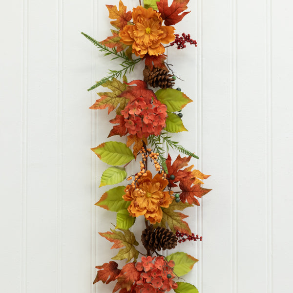 6’ Fall Ranunculus, Hydrangea and Berries Autumn Artificial Garland