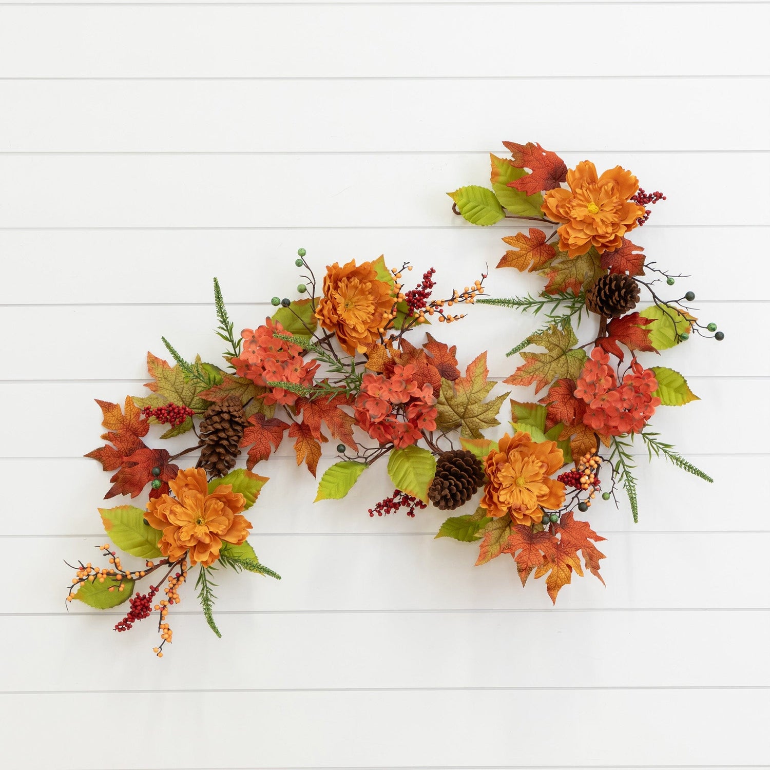 6’ Fall Ranunculus, Hydrangea and Berries Autumn Artificial Garland