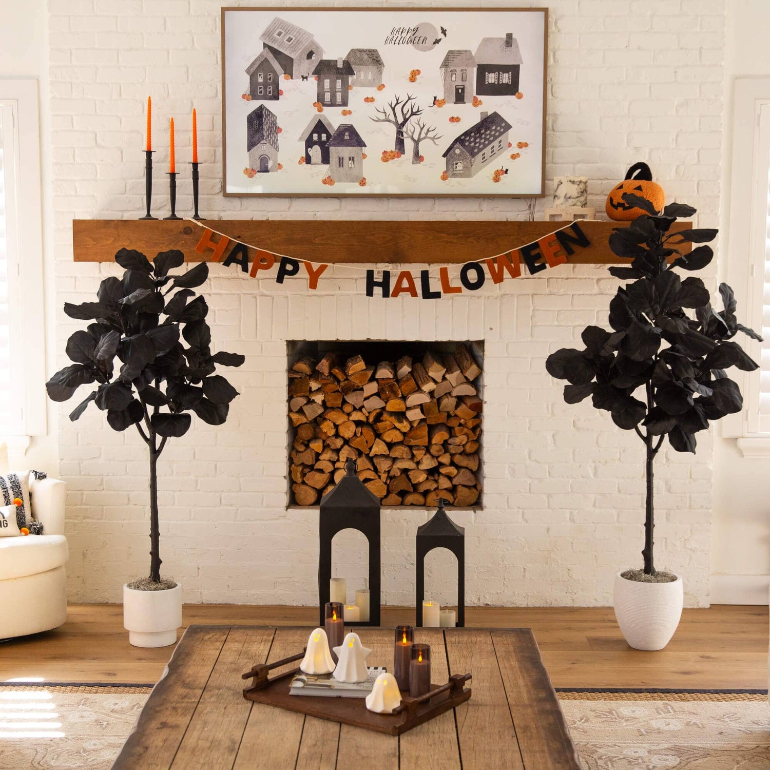6' Artificial Halloween Black Fiddle Leaf Tree