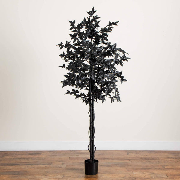 6' Artificial Halloween Black Maple Tree with Natural Trunk