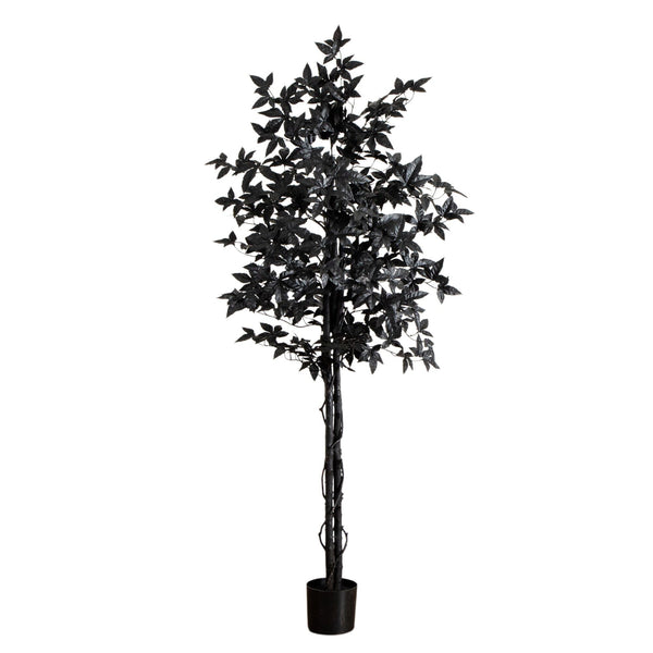 6' Artificial Halloween Black Maple Tree with Natural Trunk