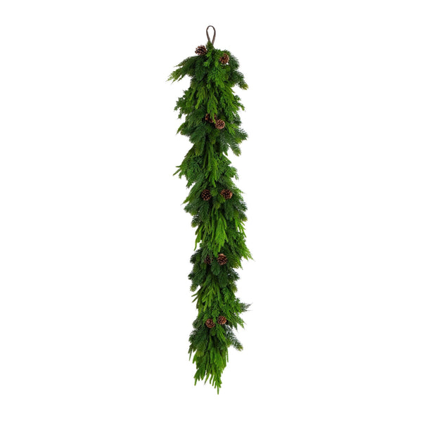 6' Artificial Mixed Pine and Norfolk Garland with Pinecones