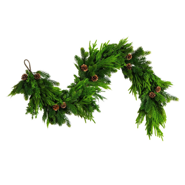 6' Artificial Mixed Pine and Norfolk Garland with Pinecones