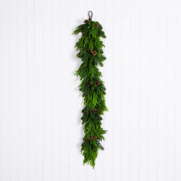 6' Artificial Mixed Pine and Norfolk Garland with Pinecones