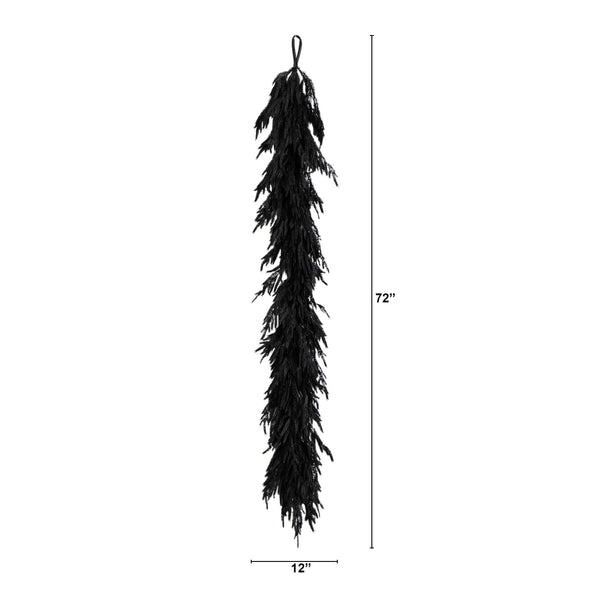6' Artificial Real Touch Halloween Black Norfolk Island Pine Garland with Natural Look