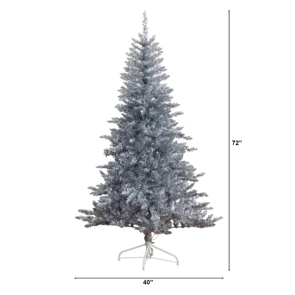 6' Artificial Silver Christmas Tree with 300 Cool White LED Lights