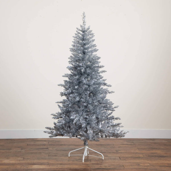6' Artificial Silver Christmas Tree with 300 Cool White LED Lights