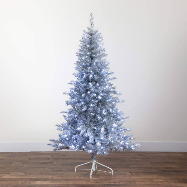 6' Artificial Silver Christmas Tree with 300 Cool White LED Lights