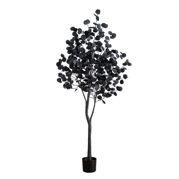 6' Pre-Lit Artificial Halloween Black Eucalyptus Tree with 300 Orange & Purple LED Lights