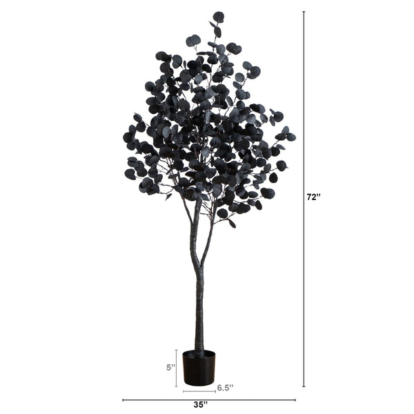 6' Pre-Lit Artificial Halloween Black Eucalyptus Tree with 300 Orange & Purple LED Lights
