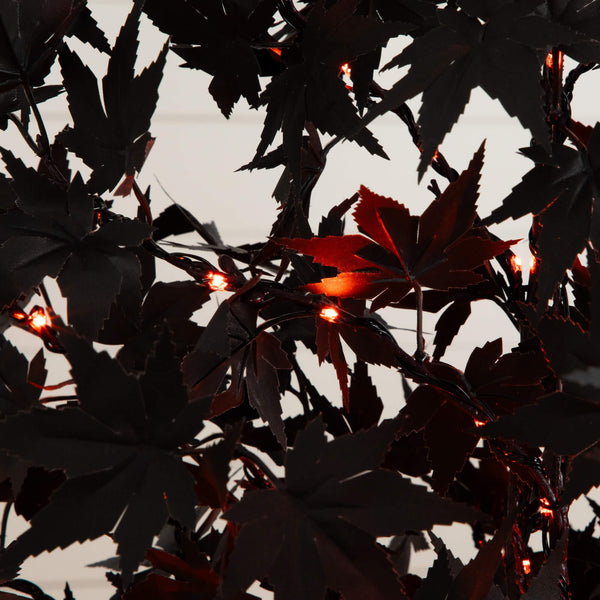 6' Pre-Lit Artificial Halloween Black Maple Tree with 300 Orange & Purple LED Lights
