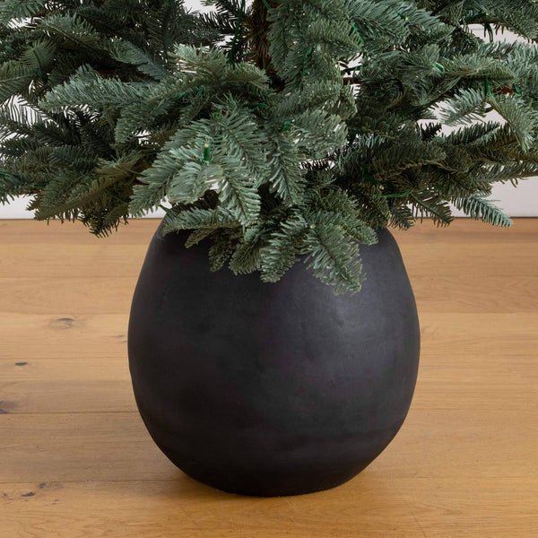 6' Pre-Lit Artificial Pine Christmas Tree in Round Black Decorative Planter with 60 Warm White LED Lights