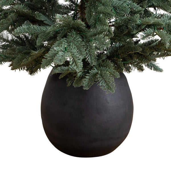 6' Pre-Lit Artificial Pine Christmas Tree in Round Black Decorative Planter with 60 Warm White LED Lights