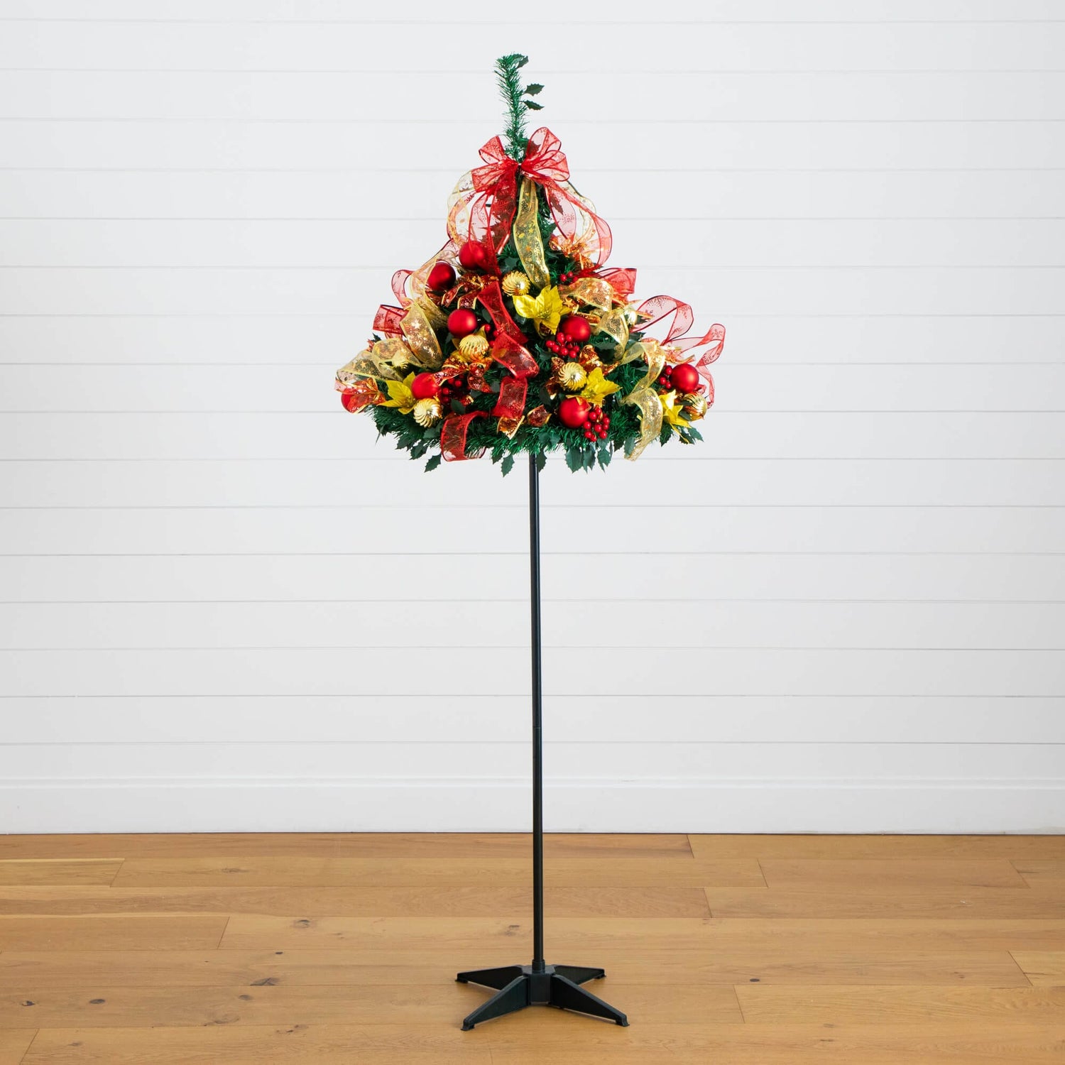 6' Pre-Lit Artificial Pop up Christmas Tree with Red & Gold Ornaments, Ribbons and 150 Warm White LED Lights