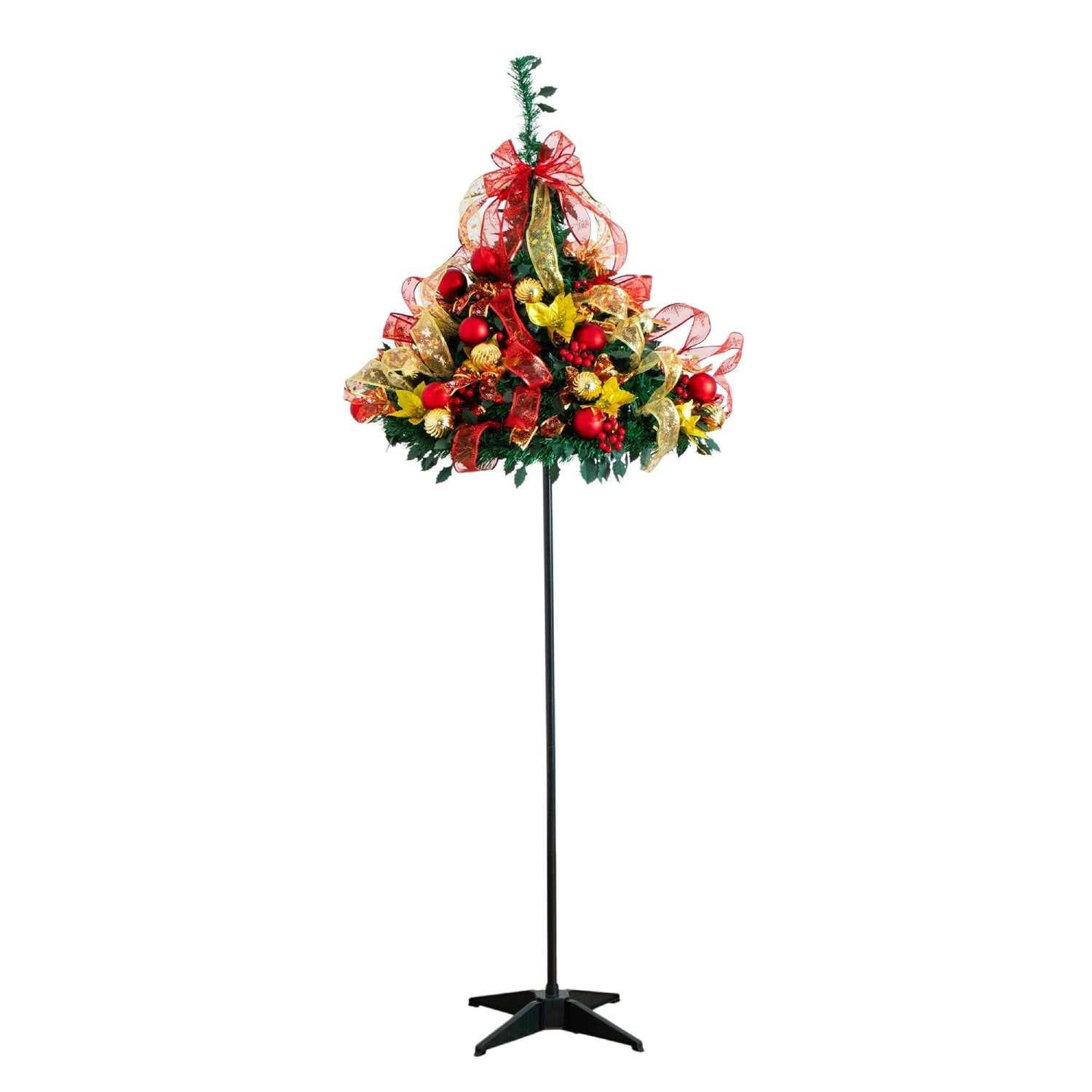 6' Pre-Lit Artificial Pop up Christmas Tree with Red & Gold Ornaments, Ribbons and 150 Warm White LED Lights