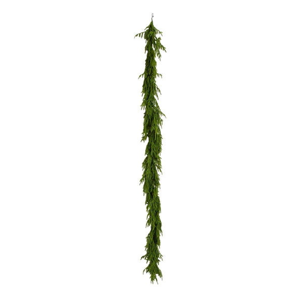 6' Pre-Lit Artificial Real touch Norfolk Island Pine Garland with 35 Warm White LED Lights and Natural Look