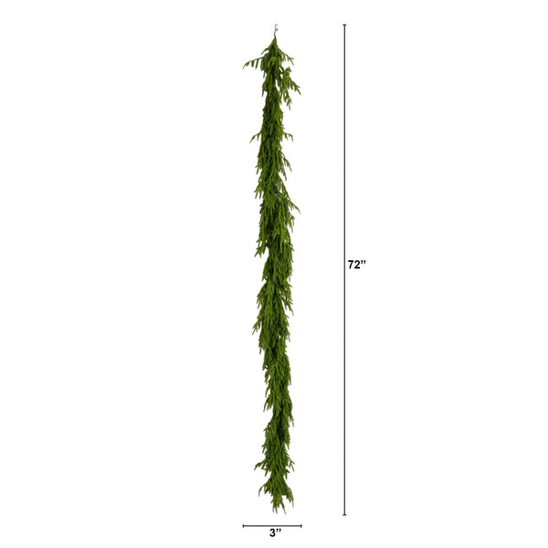 6' Pre-Lit Artificial Real touch Norfolk Island Pine Garland with 35 Warm White LED Lights and Natural Look