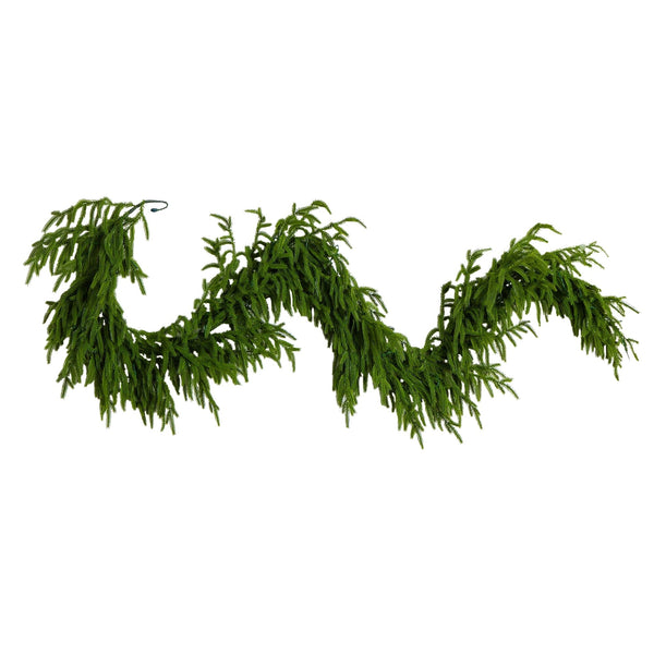 6' Pre-Lit Artificial Real touch Norfolk Island Pine Garland with 35 Warm White LED Lights and Natural Look