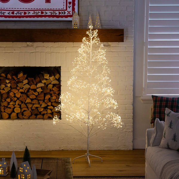 6' Pre-Lit Artificial White Starburst Tree with 1680 Fairy Warm White LED Lights