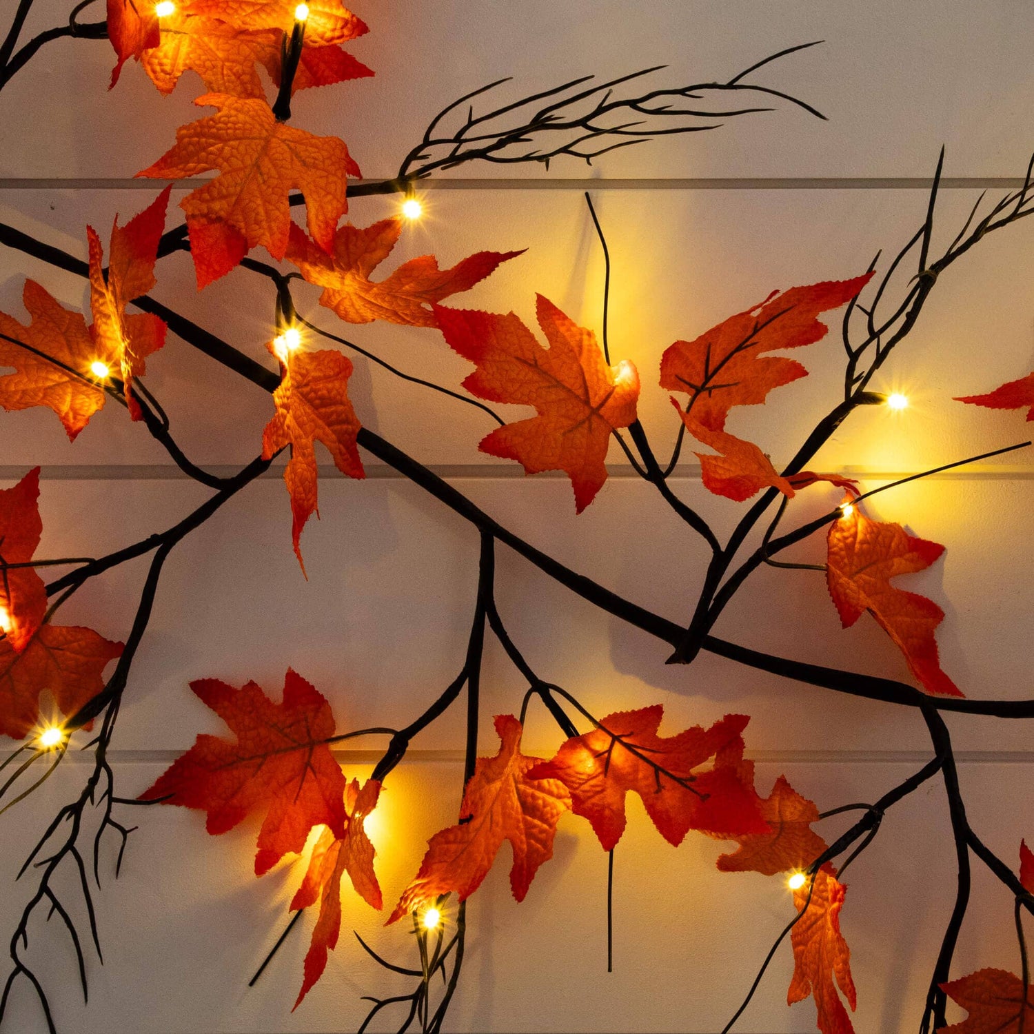 6' Pre-Lit Autumn Maple Artificial Fall Garland with 54 Warm White LED Lights