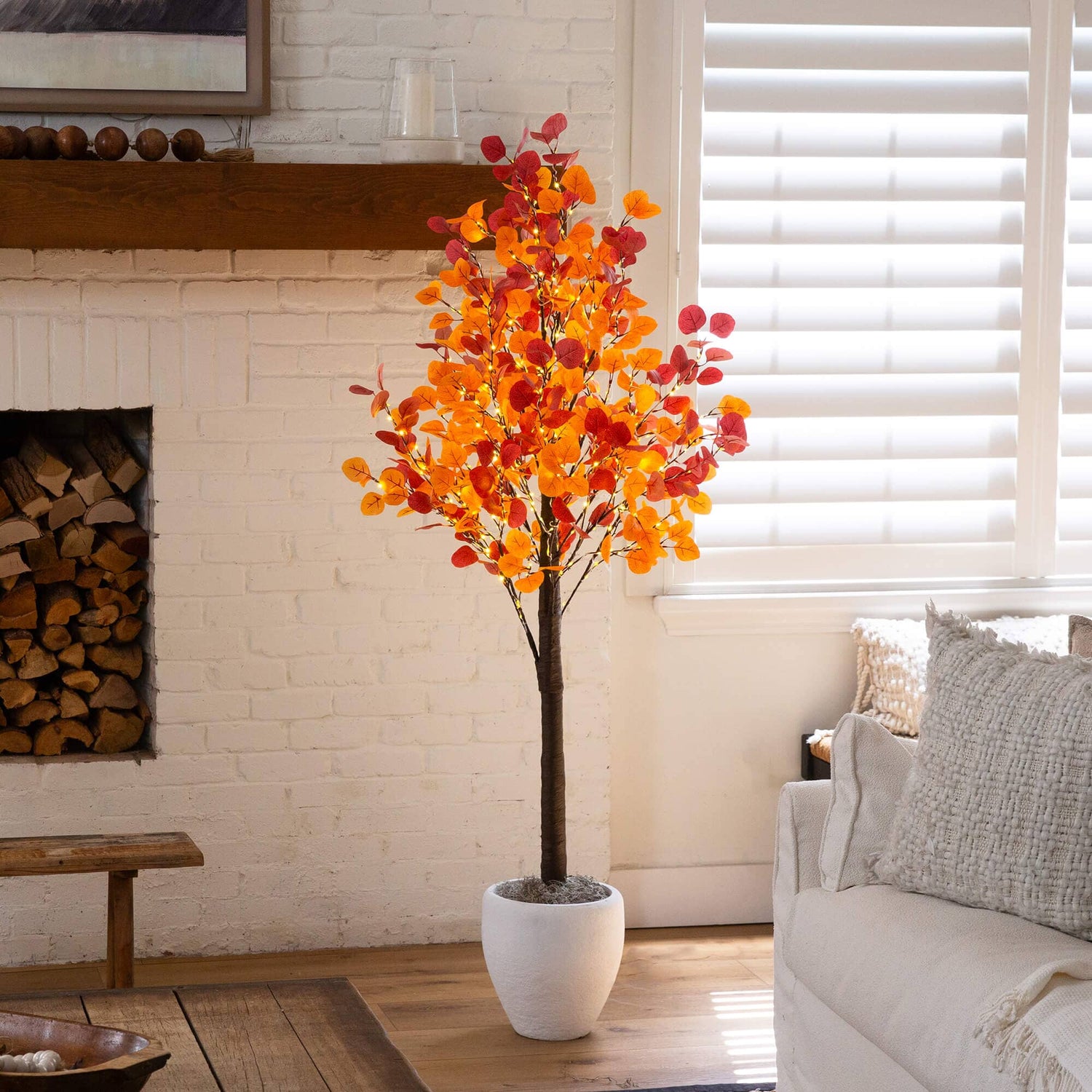 6' Pre-Lit Bright Autumn Eucalyptus Artificial Fall Tree with 420 Warm White LED Lights