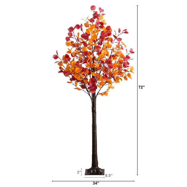 6' Pre-Lit Bright Autumn Eucalyptus Artificial Fall Tree with 420 Warm White LED Lights