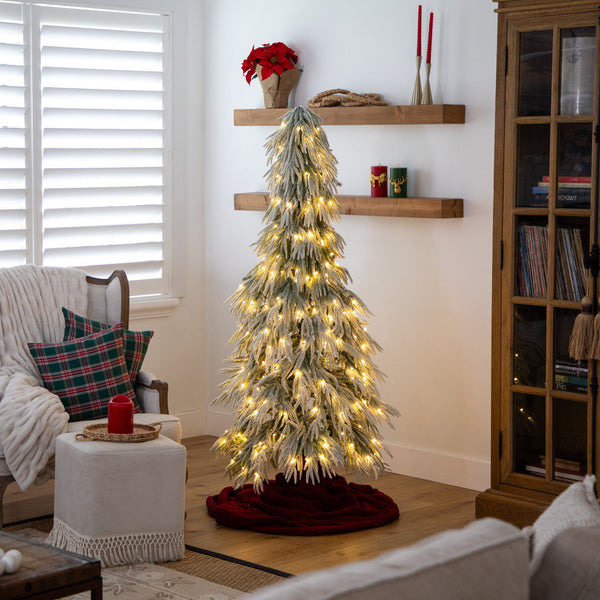 6’ Pre-Lit Artificial Flocked Down Swept Christmas Tree with 240 Warm White LED Lights