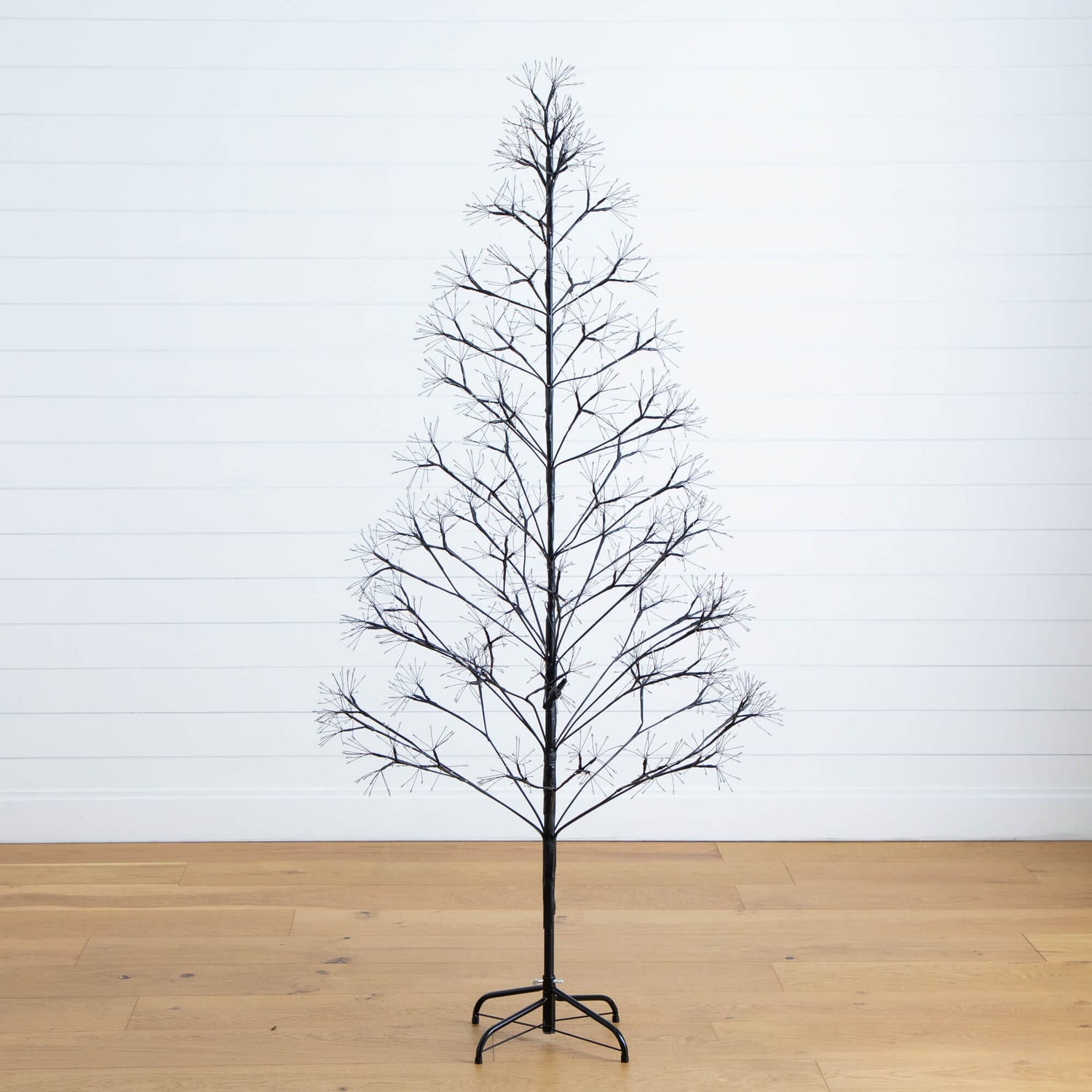 6' Pre-Lit Artificial Halloween Black Starburst Tree with 1680 Fairy Warm White LED Lights