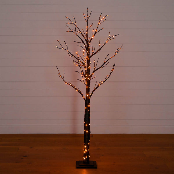 6'  Pre-Lit Artificial Halloween Twig Tree with 480 Orange & Purple LED Lights