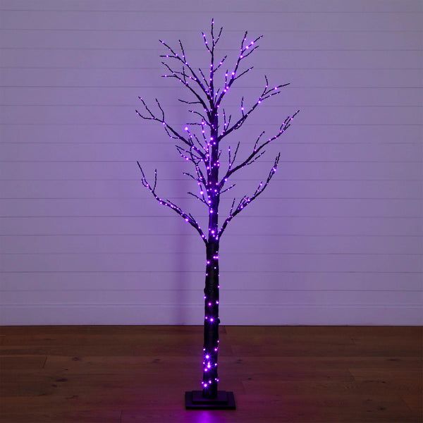 6'  Pre-Lit Artificial Halloween Twig Tree with 480 Orange & Purple LED Lights