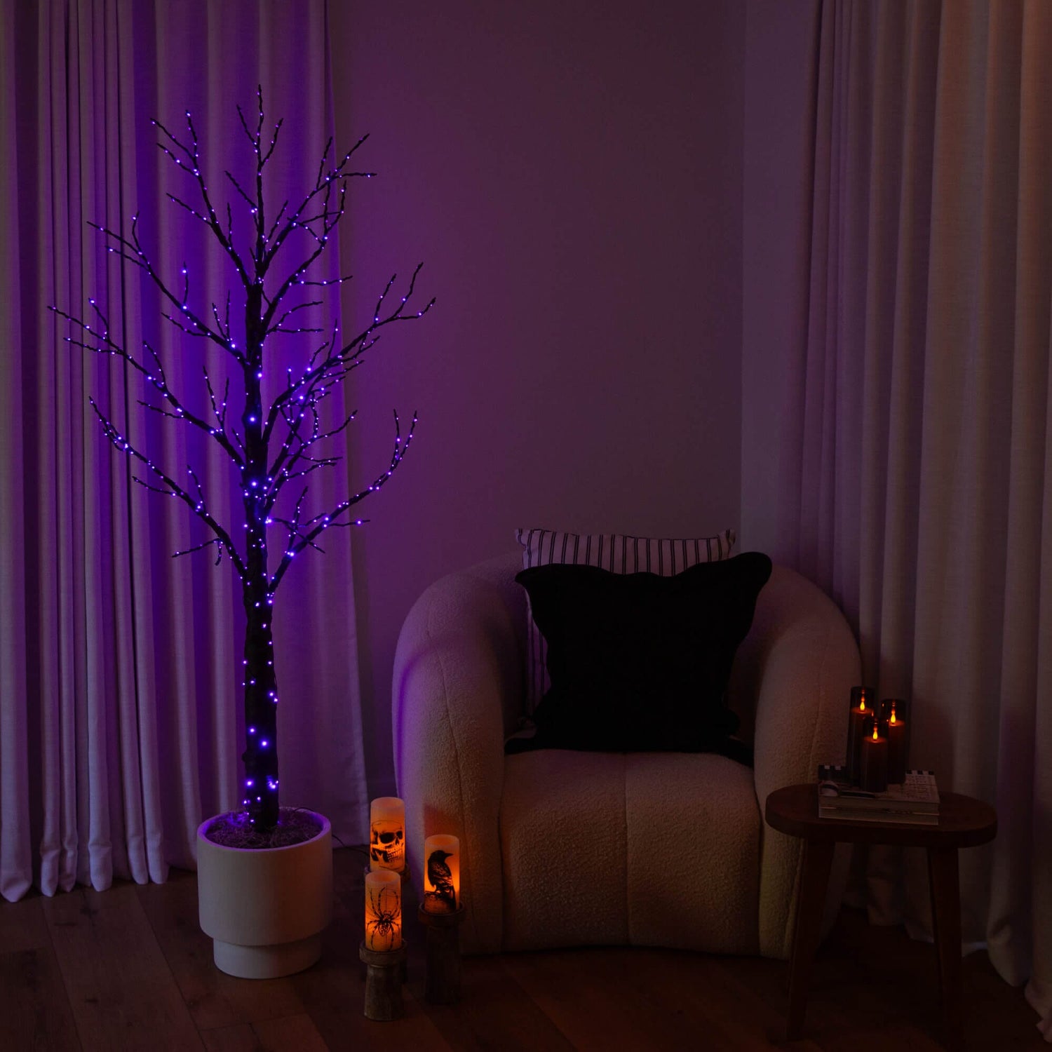 6'  Pre-Lit Artificial Halloween Twig Tree with 480 Orange & Purple LED Lights