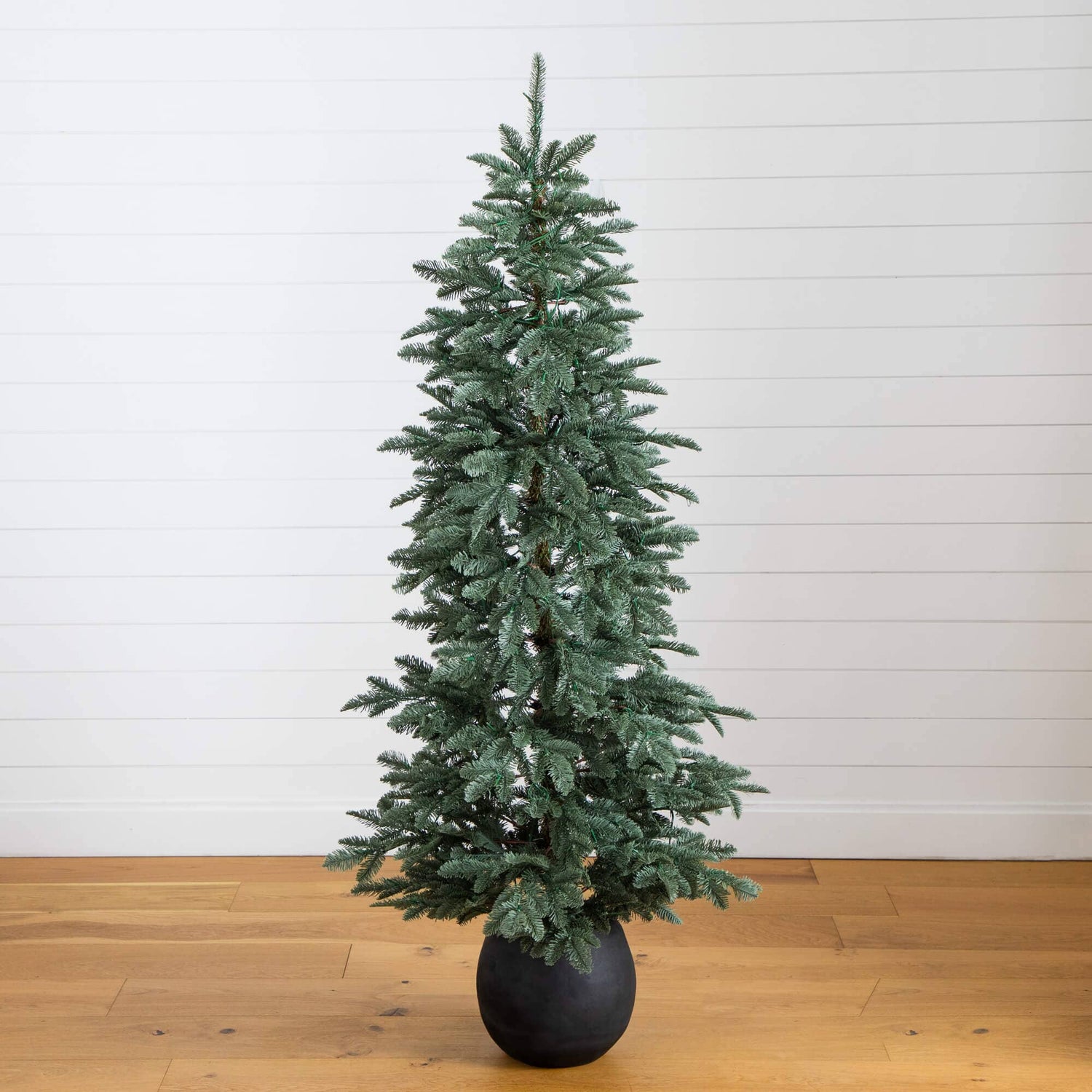 6' Pre-Lit Artificial Pine Christmas Tree in Round Black Decorative Planter with 60 Warm White LED Lights