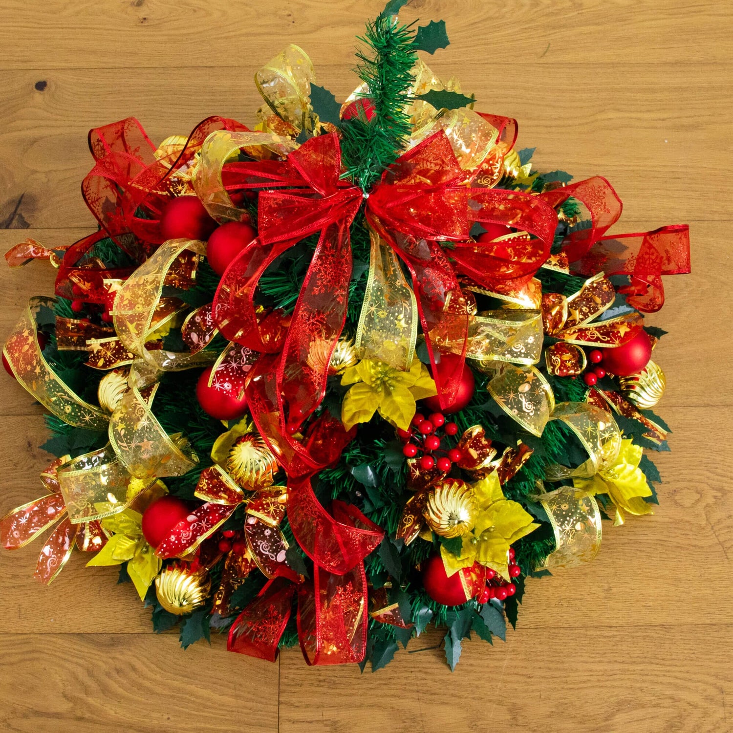 6' Pre-Lit Artificial Pop up Christmas Tree with Red & Gold Ornaments, Ribbons and 150 Warm White LED Lights