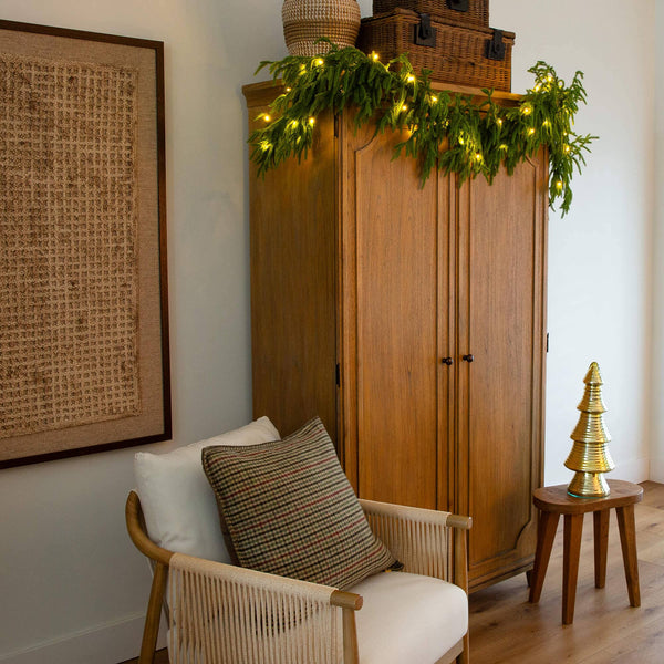 6' Pre-Lit Artificial Real touch Norfolk Island Pine Garland with 35 Warm White LED Lights and Natural Look