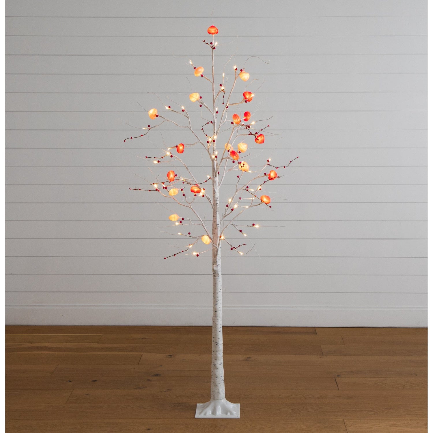 6' Pre-Lit Artificial Valentine's Day Twig Tree with 96 Heart Shaped LED Lights and Red Berries