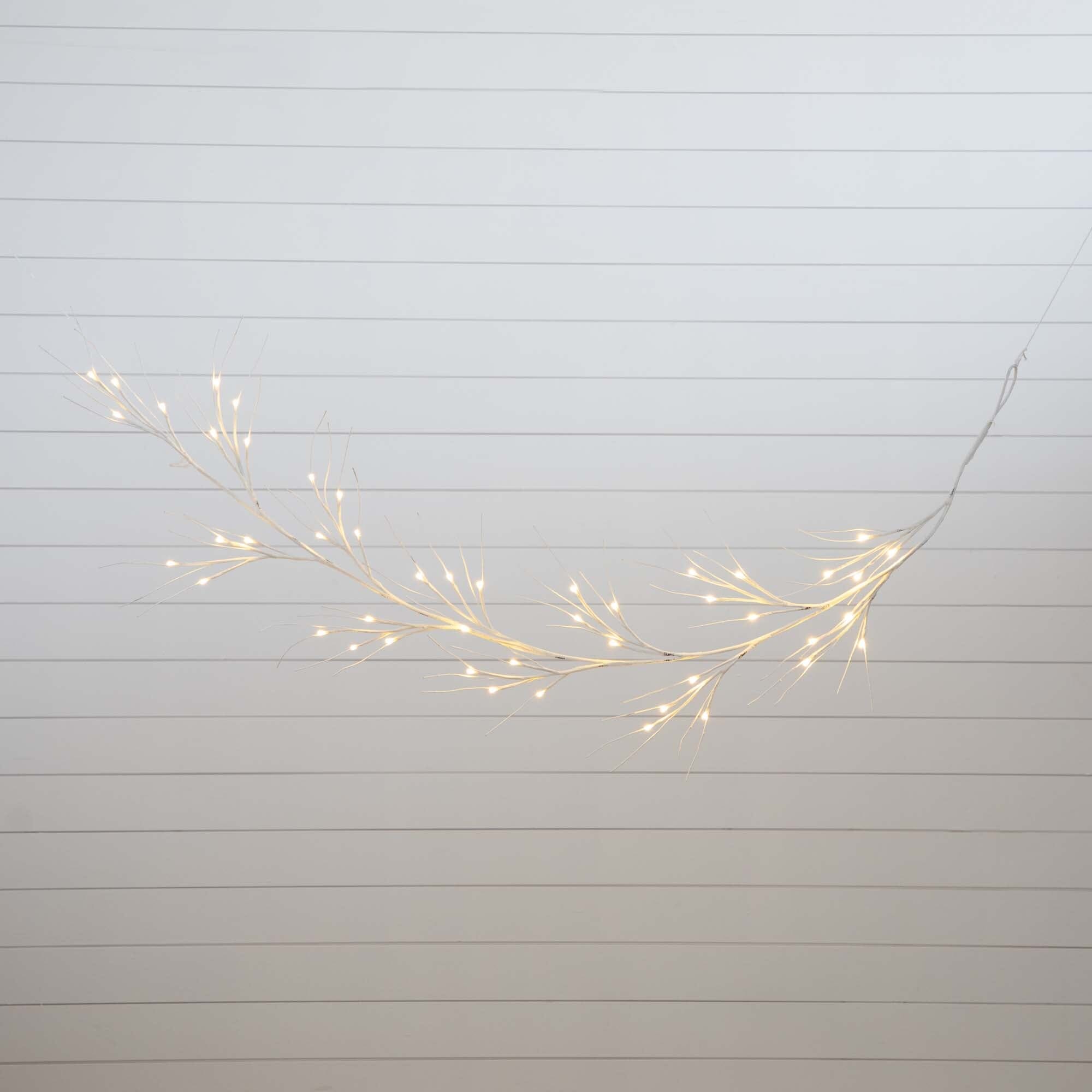 6’ Pre-Lit Artificial White Birch Garland with 48 Warm White LED Lights - Thumbnail 2