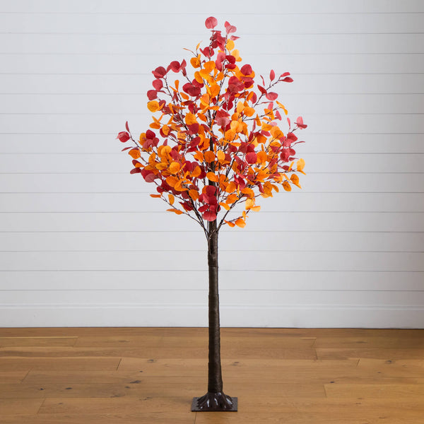 6' Pre-Lit Bright Autumn Eucalyptus Artificial Fall Tree with 420 Warm White LED Lights