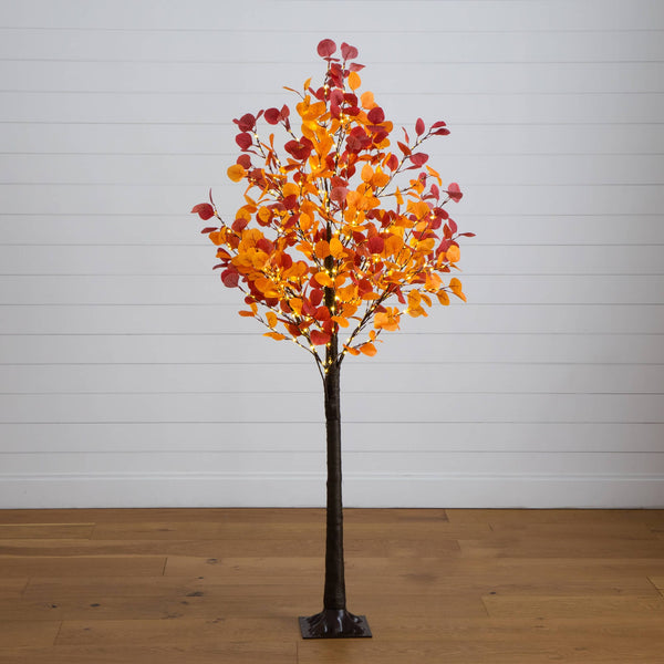 6' Pre-Lit Bright Autumn Eucalyptus Artificial Fall Tree with 420 Warm White LED Lights