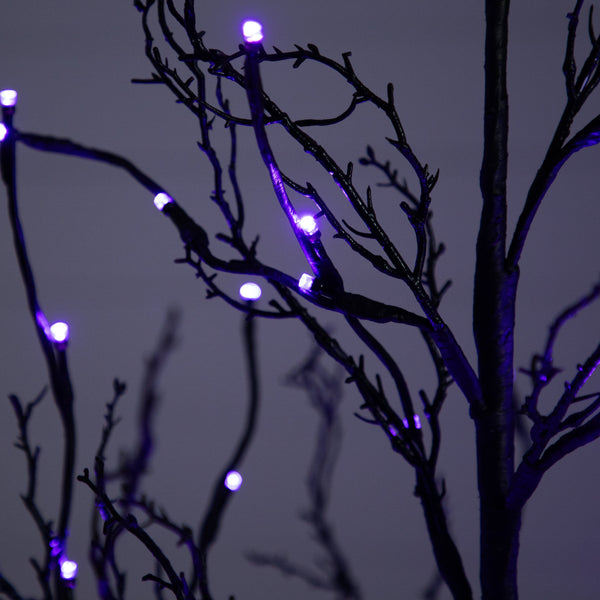 6’ Pre-Lit Halloween Black Twig Artificial Tree with 300 Orange & Purple LED Lights