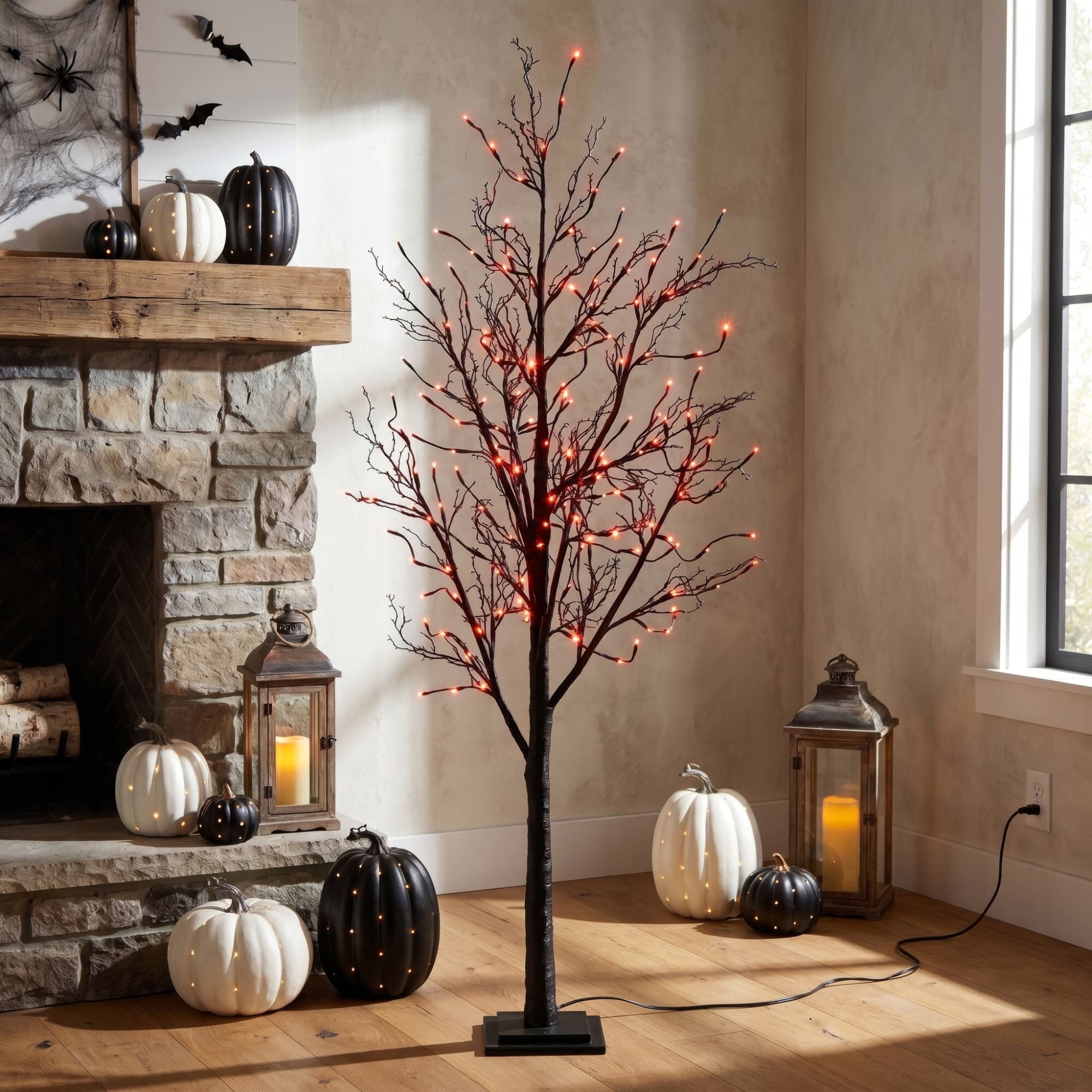 6' Pre-Lit Halloween Black Twig Artificial Fall Tree with 300