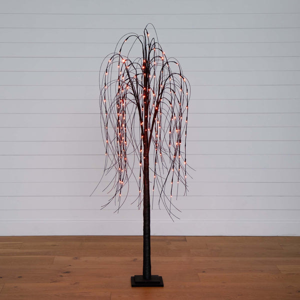 6’ Pre-Lit Halloween Black Willow Artificial Tree with 160 Orange & Purple LED Lights