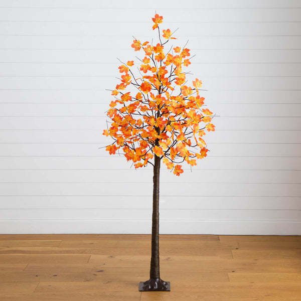 6' Pre-Lit Minimalist Autumn Maple Artificial Fall Tree with 120 Warm White LED Lights