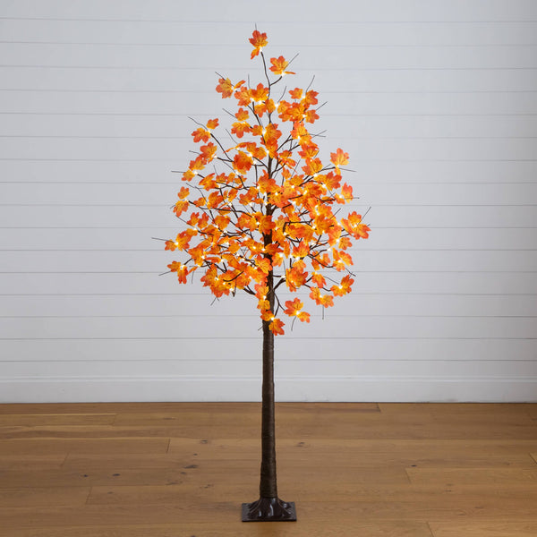 6' Pre-Lit Minimalist Autumn Maple Artificial Fall Tree with 120 Warm White LED Lights