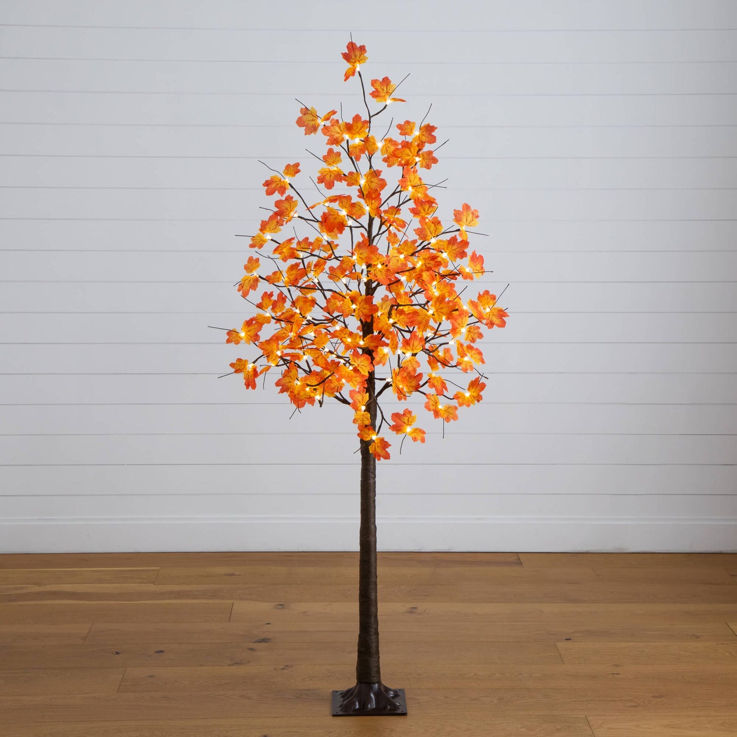 6' Pre-Lit Minimalist Autumn Maple Artificial Fall Tree with 120 Warm White LED Lights